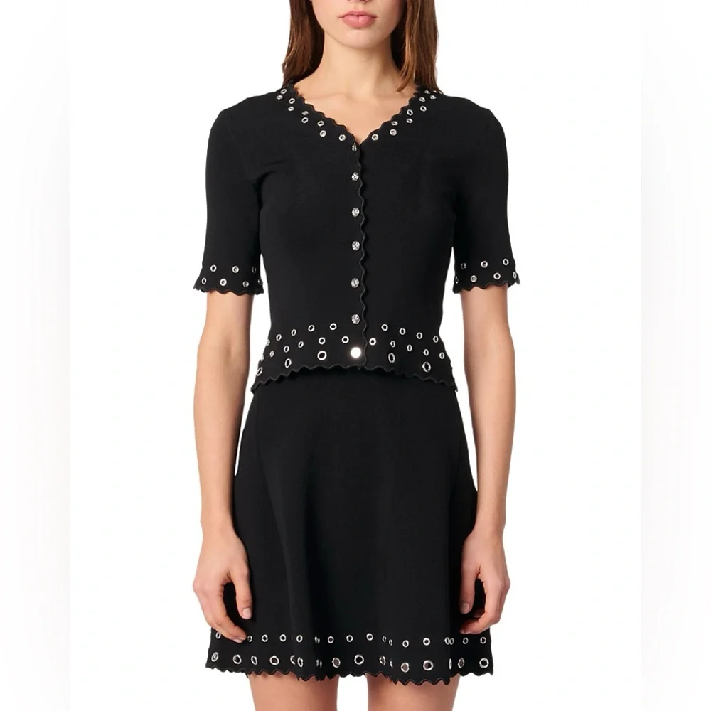 Maje Moleillety Grommet/Eyelet Cardigan w/ small unraveled bottom section - Picture 3 of 11